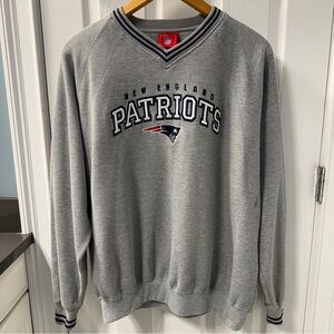Vintage 90s Y2K New England Patriots Gray V-Neck Sweatshirt Sweater - Large